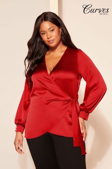 Красный - Атласная блузка с запахом Curves Like These (837655) | €48