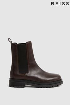 Reiss Chocolate Thea Leather Chelsea Boots (837718) | ₪ 1,443