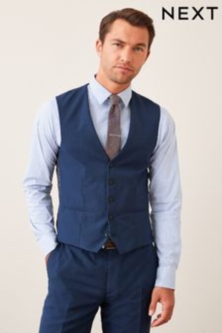 Bright Blue Wool Mix Textured Suit: Waistcoat (837732) | $108