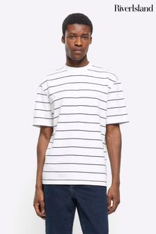 River Island White RI Studio Stripe T-Shirt (837743) | LEI 107