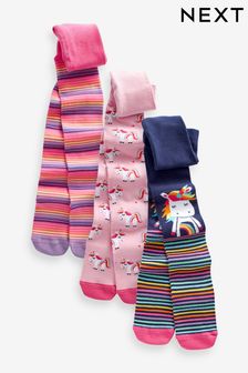 Pink and Navy Cotton Rich Unicorn Tights 3 Pack (837778) | €22 - €26