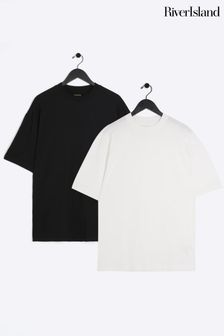 River Island Black/White 2 Pack Oversized T-Shirts (837801) | $34