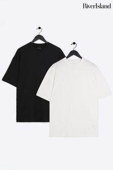 River Island Black/White 100% Cotton Oversized T-Shirts2 Pack (837801) | $34