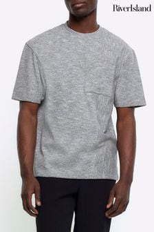 River Island Grey Regular Fit Slub Blocked T-Shirt (837937) | $40