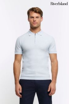 River Island Blue Muscle Fit Brick Polo Shirt (838018) | 148 QAR