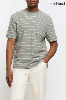 River Island Green Regular Fit Slub Striped T-Shirt (838050) | SGD 43