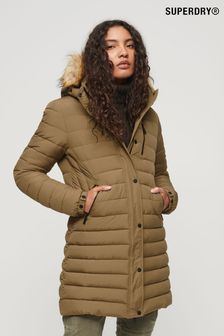 Superdry Brown Fuji Hooded Mid Length Puffer Coat (838054) | AED610