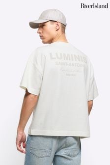 חולצת טי של River Island בגזרה רגילה צבע Ecru דגם לומיניס (838110) | ‏126 ‏₪