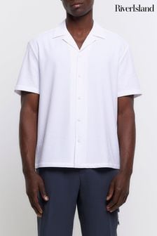 River Island Off white Short Sleeve Seersucker Revere Shirt (838196) | $51