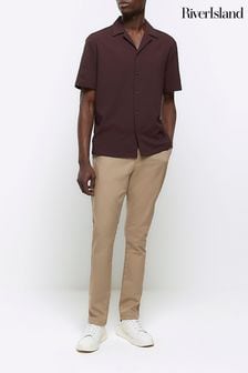 River Island Brown Short Sleeve Seersucker Revere Shirt (838330) | €35