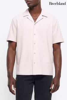 River Island Pink Short Sleeve Seersucker Revere Shirt (838434) | SGD 58