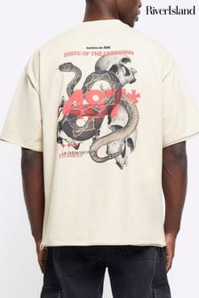 River Island Natural Oversized Snake Skull T-Shirt (838447) | KRW59,800