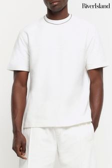 River Island White Regular Fit Cut and Sew Blocked T-Shirt (838450) | OMR11