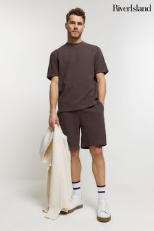 River Island Brown Regular Fit Washed Waffle T-Shirt (838686) | $62