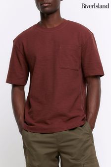 River Island Marron Regular Fit Slub Pocket T-Shirt (838707) | AED125