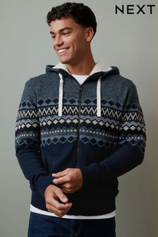 Bluza zapinana na suwak - Dzianinowy sweter w skandynawski wzór (839183) | 126 zł