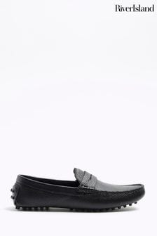 River Island Black Leather Driver Shoes (839238) | $110