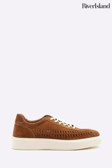 Brown Suede - River Island Leather Weave Detail Cupsole Trainers (839308) | kr920