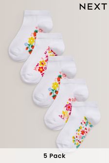 White Floral 5 Pack Cotton Rich Footbed Trainer Socks (839372) | $19 - $22