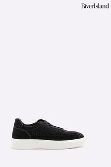 Черная кожа - River Island кожаные кроссовки с плетеной отделкой (839400) | €69