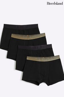 River Island Dark Black Cotton Stretch Trunks 4 Pack (839478) | HK$257