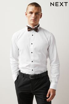 Biały/brązowy - Dopasowany krój - Komplet na specjalne okazje: koszula z pojedynczym mankietem i muszka (839770) | 97 zł