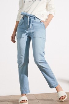 Paperbag Belted Tapered Jeans