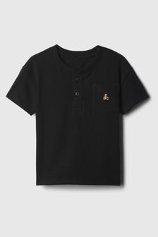 Negru - Gap Brannan Bear Embroidered Baby Henley T-shirt (840113) | 60 LEI