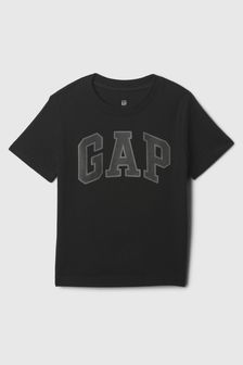 Czarny - Koszulka bawełniana Gap z krótkim rękawem, okrągłym dekoltem i logo (noworodek - 5 lat) (840160) | 50 zł
