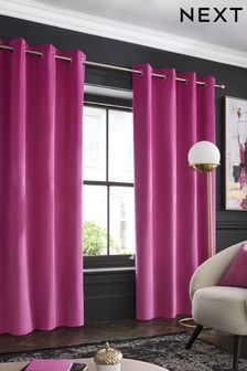 Bright Pink Matte Velvet Eyelet Lined Curtains (840492) | OMR14 - OMR43