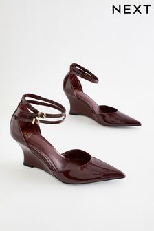 Burgundy Red Forever Comfort®  Double Strap Point Toe Curvy Wedges (840551) | ₪ 133