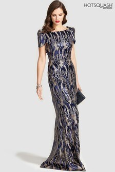 Hotsquash Blue Cowl Back Maxi Sequin Dress (840702) | $412
