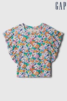 Gap Blue/Orange Floral Crinkle Cotton Print Ruffle Sleeve Baby Top (12mths-5yrs) (840749) | €14