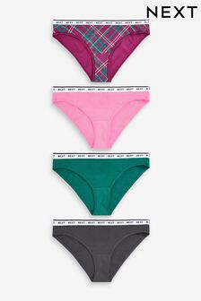 Pink/Purple Check Bikini Cotton Rich Logo Knickers 4 Pack (840855) | NT$630