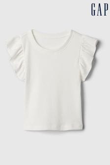 Gap White Ruffle Sleeve Crew Neck Short Sleeve T-Shirt (Newborn-5yrs) (840888) | kr150