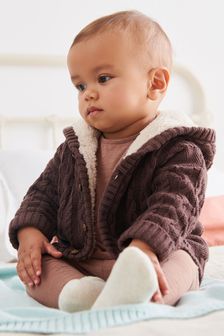 Chocolate Brown Baby Borg Lined Hooded Cardigan (0mths-2yrs) (840966) | €28 - €31