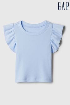 Albastru - Gap Ruffle Sleeve Crew Neck Short Sleeve T-shirt (nou-născuți 5yrs) (840971) | 48 LEI