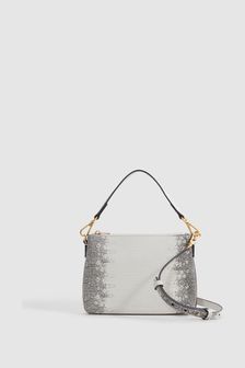 Reiss Grey/White Brompton Leather Double Strap Pouch Bag (841131) | AED994