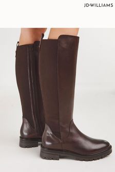 JD Williams Black Leather High Leg Boots With Back Elastic Detail (841434) | LEI 507