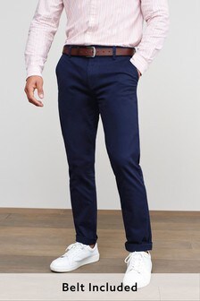 Navy Blue Slim Fit Soft Touch Belted Chino Trousers (841560) | ₪ 62