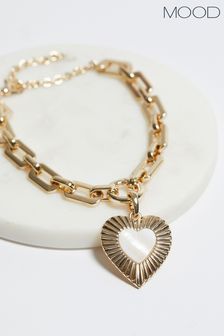 Mood Gold Tone Mother Of Pearl Textured Heart T-Bar Bracelet (842641) | SGD 35