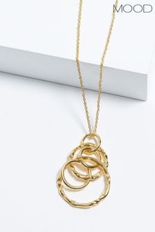 Mood Gold Tone Polished Fluid Multi Ring Long Pendant Necklace (842711) | LEI 107