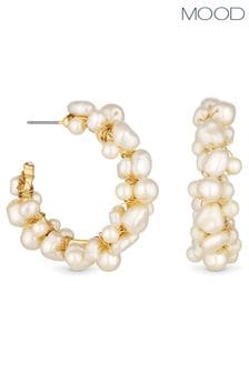 Mood Gold Tone Pearl Twist Hoop Earrings (842791) | KRW38,400