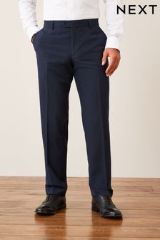 Navy Blue Tailored Fit Wool Mix Textured Suit: Trousers (842974) | R781