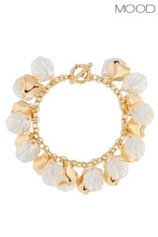 Mood Gold Tone Pearl And Polished Flower Charm Shaker Bracelet (843089) | AED94