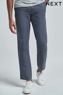 Navy Blue Check Linen Trousers (843145) | 13 BD