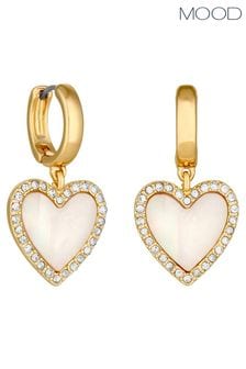 Mood Gold Tone Mother Of Pearl Heart Huggie Hoop Earrings (843189) | ₪ 85