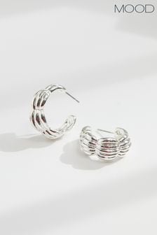 Mood Silver Tone Recycled Polished Tapered Ribbed Hoop Earrings (843673) | €24