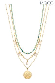 Mood Gold Coastal Bead And Mother Of Pearl Charm Layered Necklaces Pack of 3 (843874) | 128 SAR
