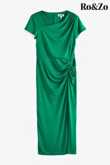 Ro&zo - Zelena srednje dolga obleka iz krepa in džersija z razporki (844012) | €45